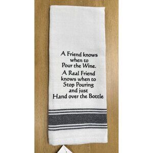 Funny Kitchen Towel With Wine Quote - Cotton Hand Towel With Black Stripes And E
